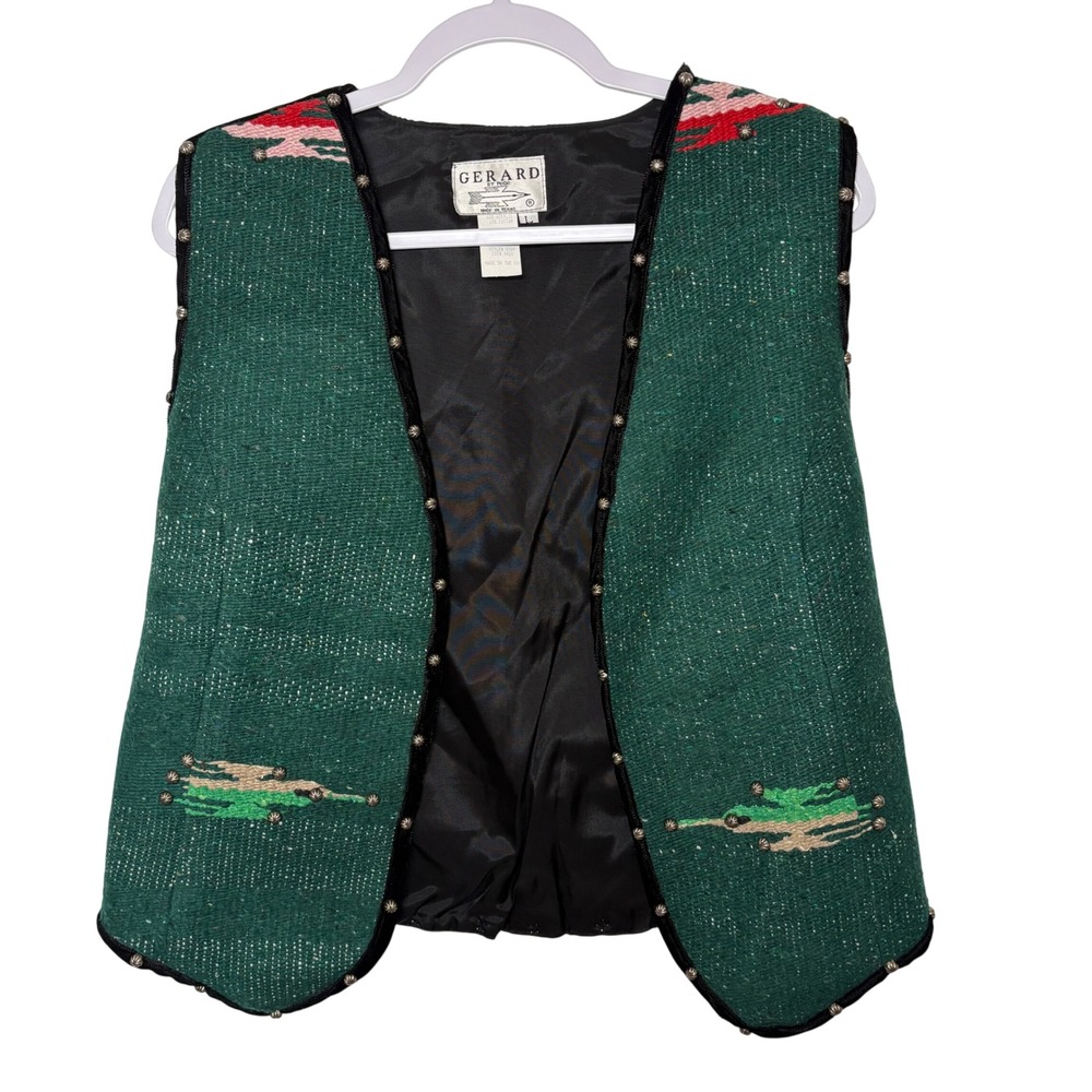 Vtg Gerard by PeGe Thunderbird Saddle Blanket Vest L Southwestern Aztec USA Made